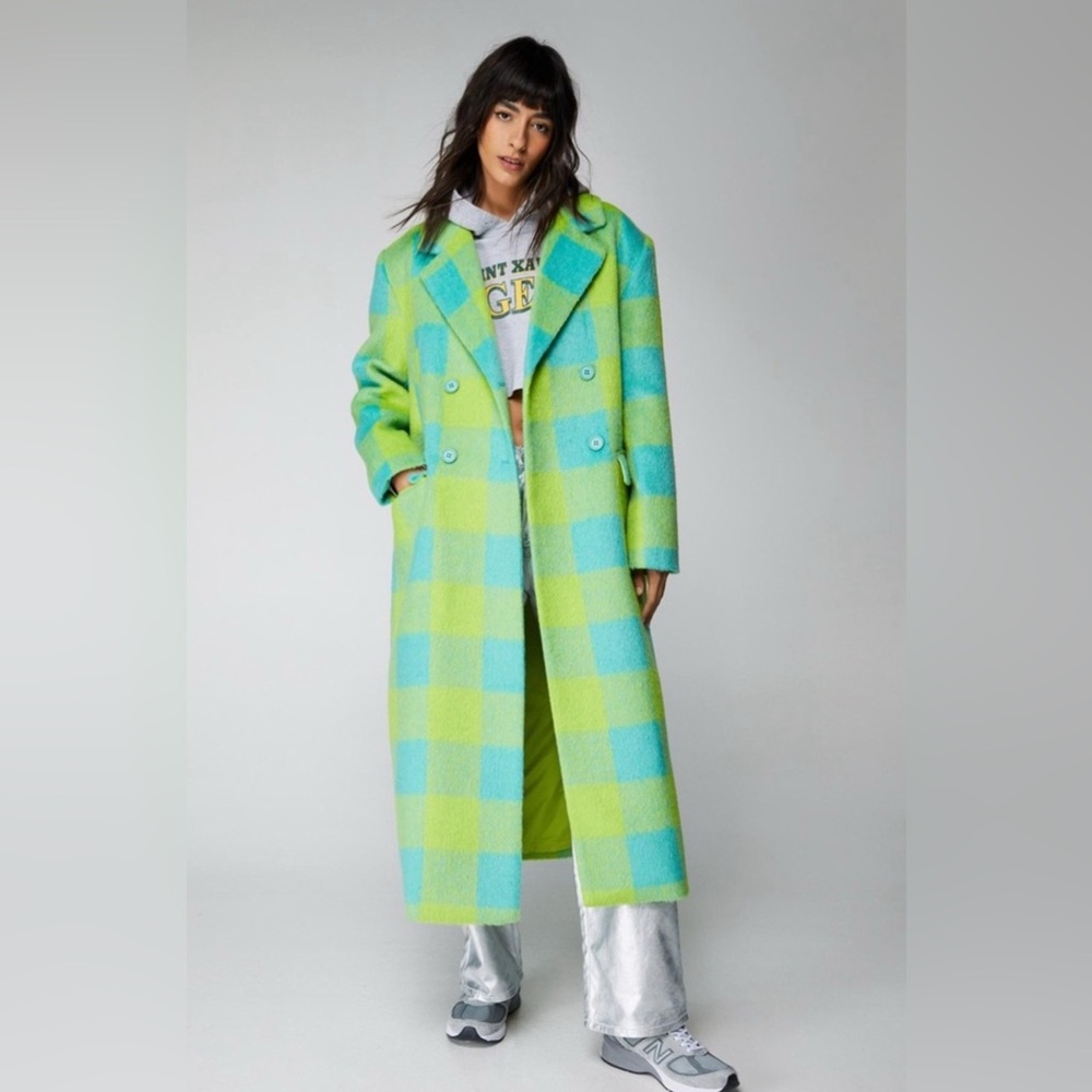 Nasty Gal Blue and Green Checkered Coat .. NEVER WORN .. (without tags)